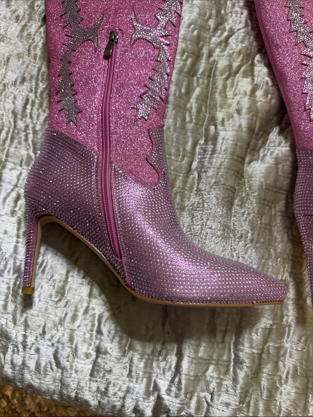 Women's Pink Glitter Western High-Heel Boots - Picture 2 of 10